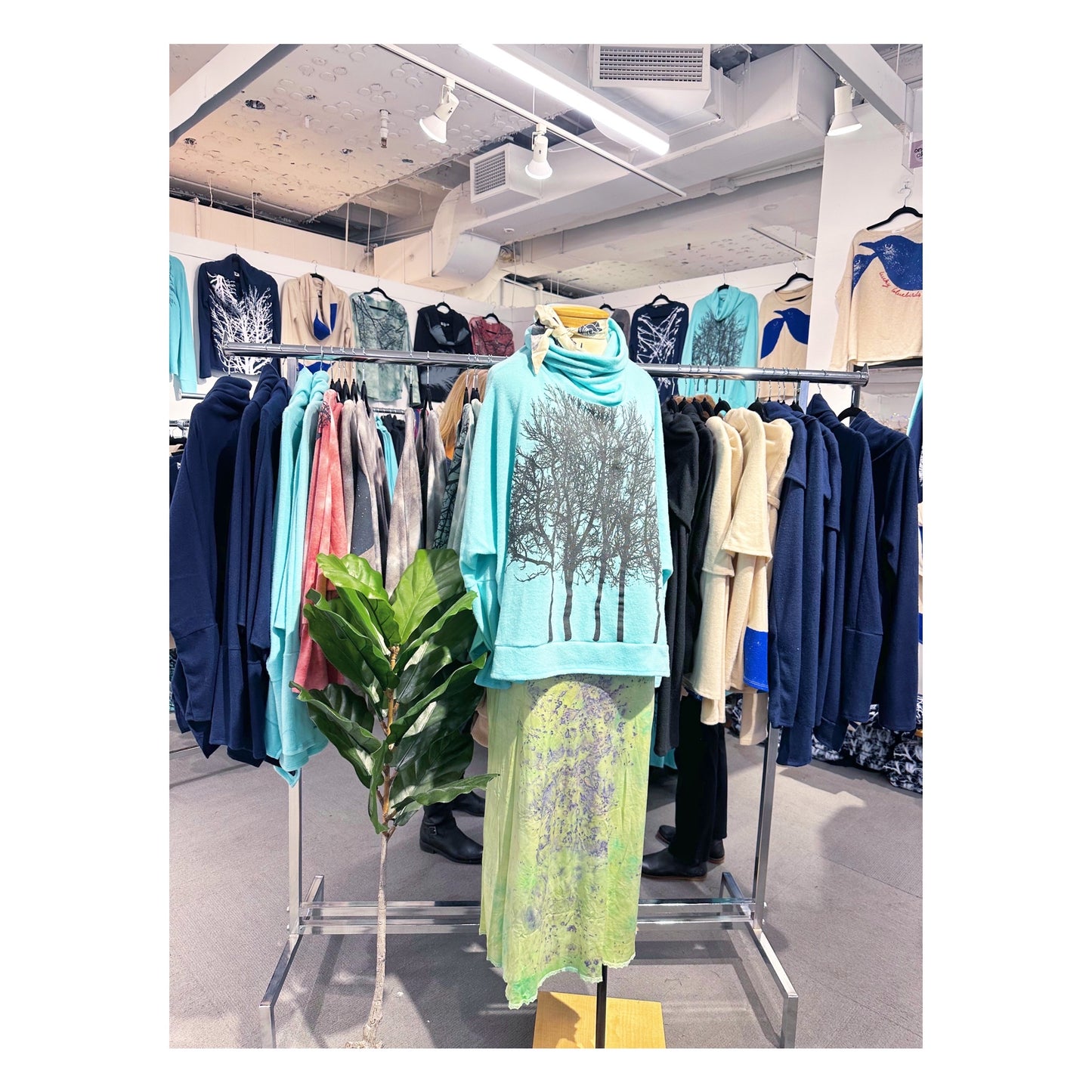 Fairytale Tree Cashmere Fleece Poncho -Aqua