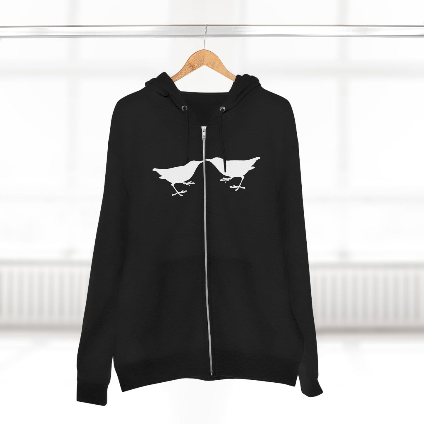 Single Tree with Two Birds - Navy Print Unisex Zip Hoodie- THE STORE by avalove