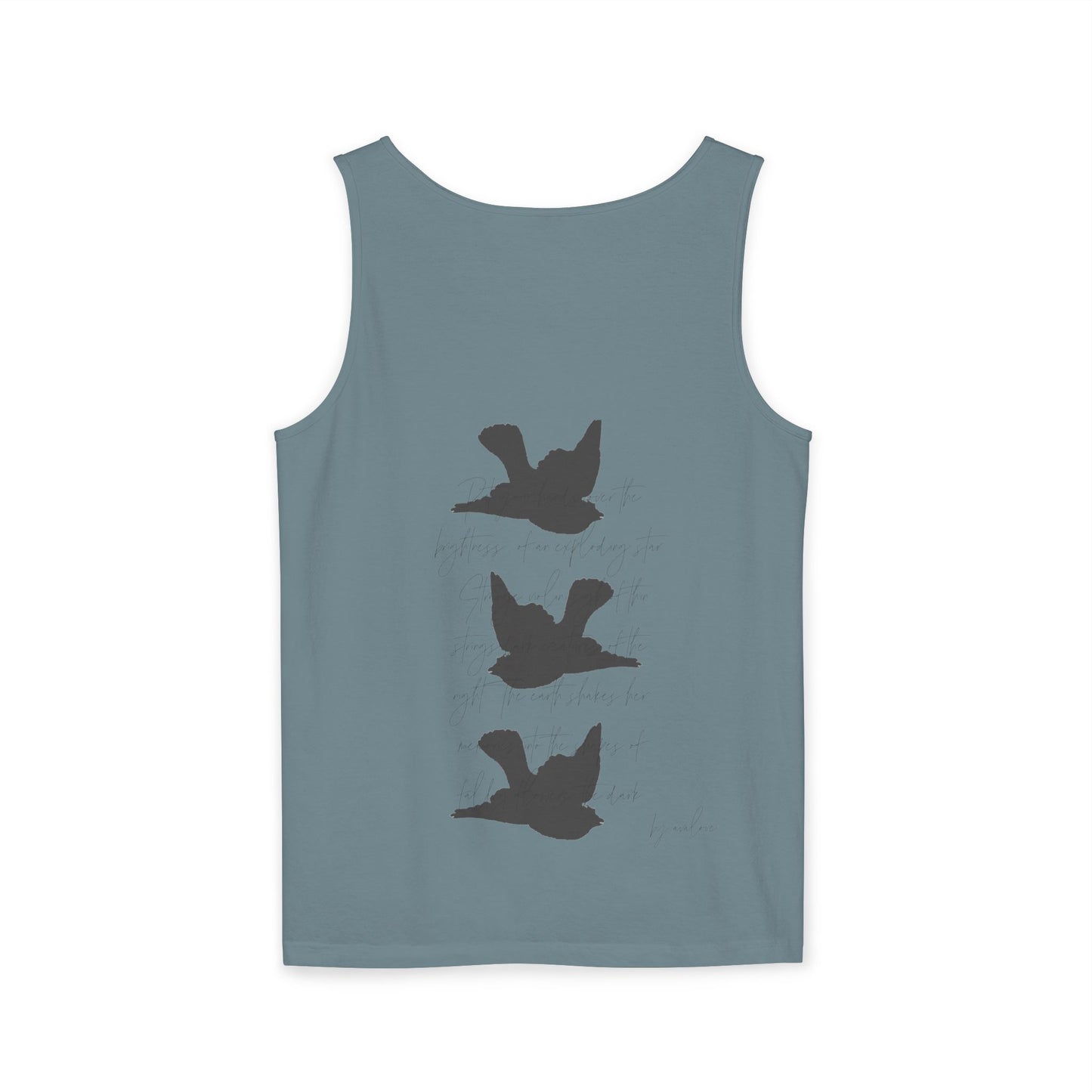 Three Birds + Poetry Front and Back Garment-Dyed Tank Top