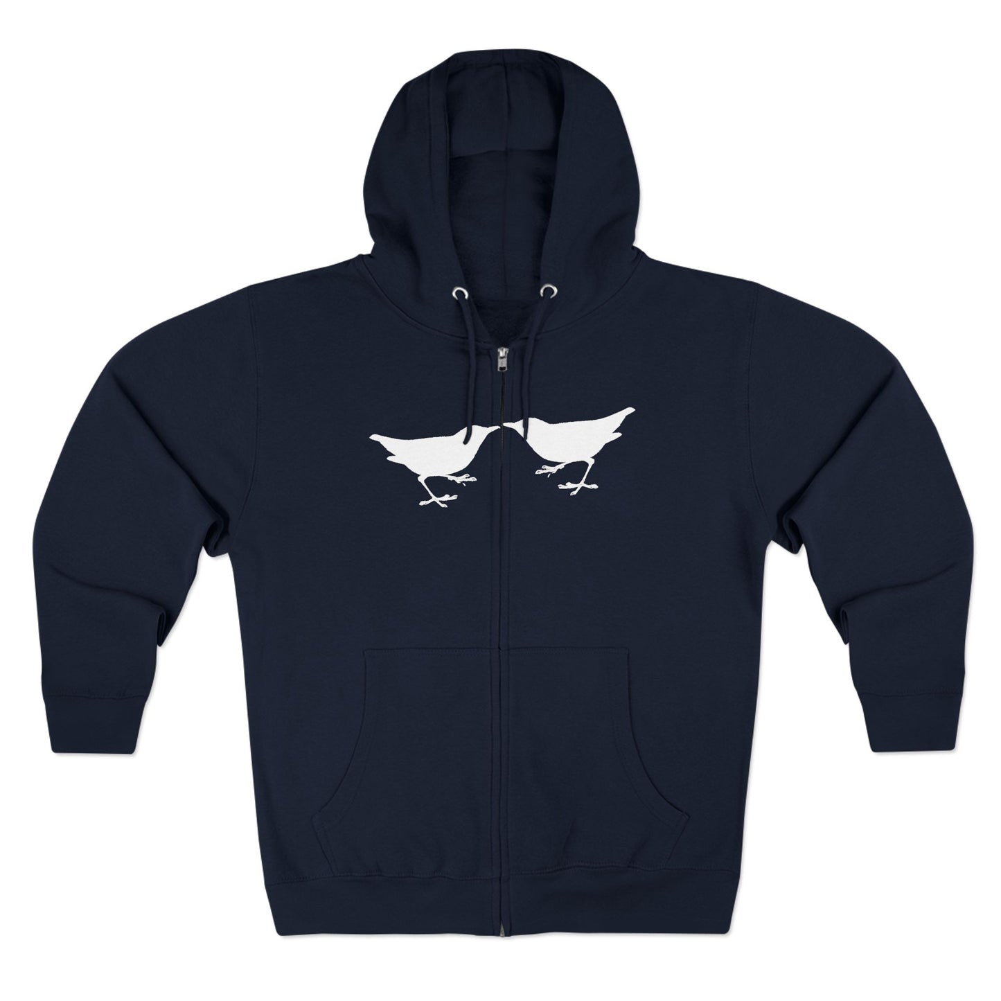 Single Tree with Two Birds - Navy Print Unisex Zip Hoodie- THE STORE by avalove