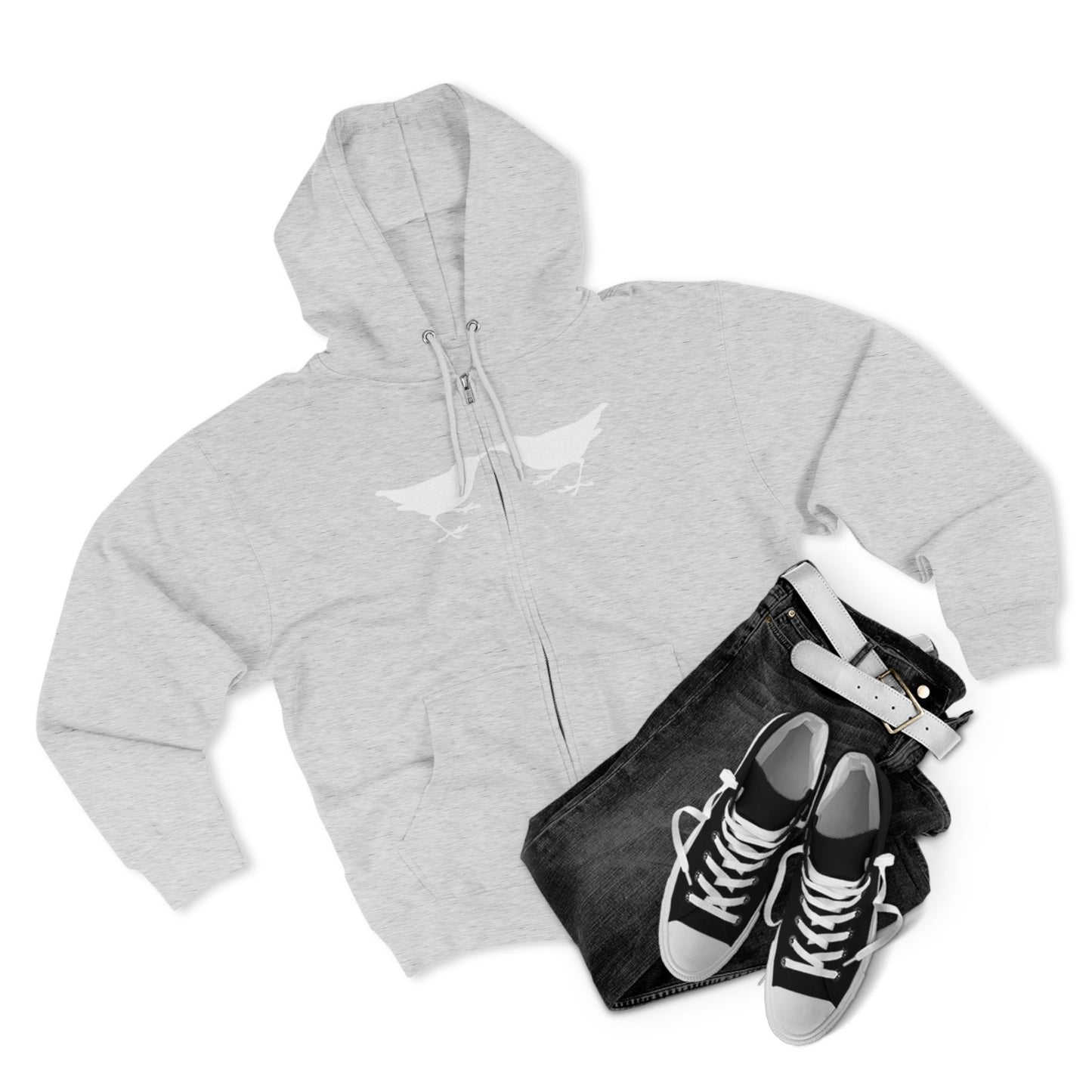 Single Tree with Two Birds - Navy Print Unisex Zip Hoodie- THE STORE by avalove
