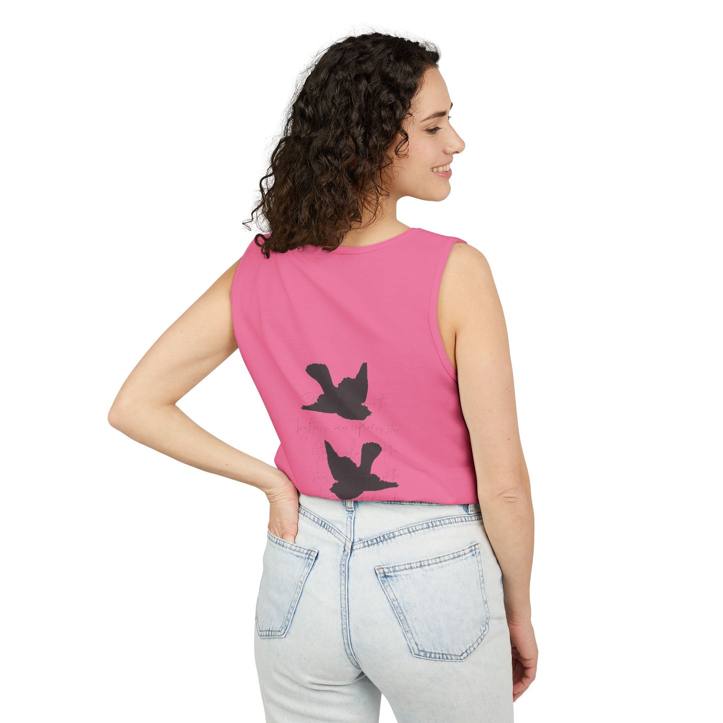 Three Birds + Poetry Front and Back Garment-Dyed Tank Top