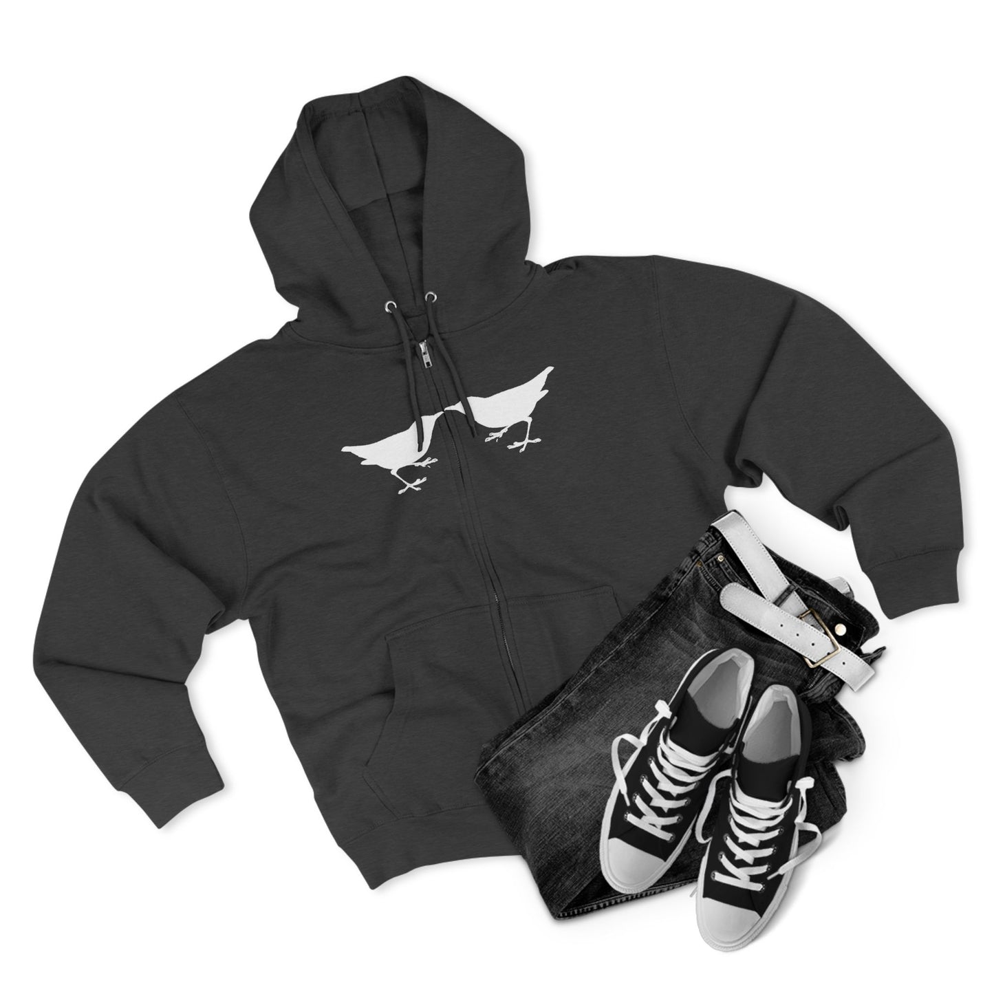 Single Tree with Two Birds - Navy Print Unisex Zip Hoodie- THE STORE by avalove