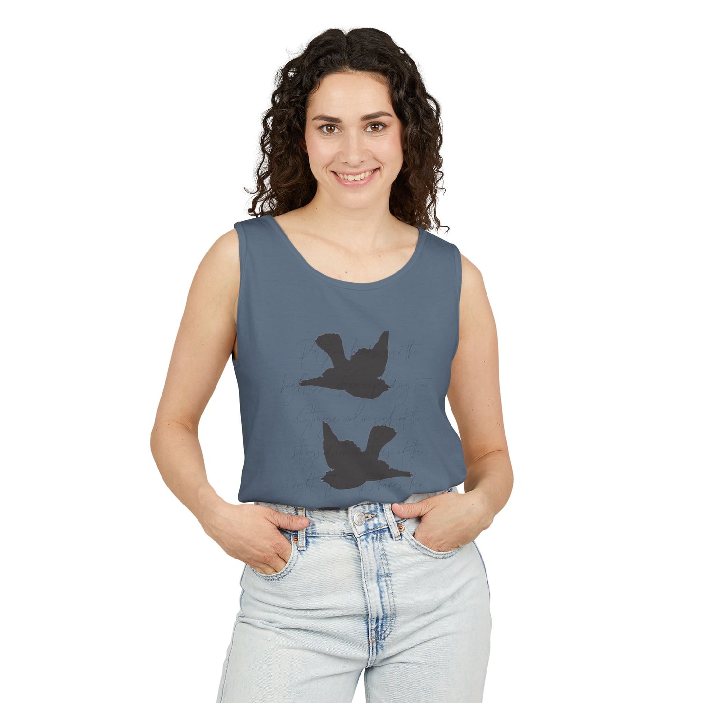 Three Birds + Poetry Front and Back Garment-Dyed Tank Top