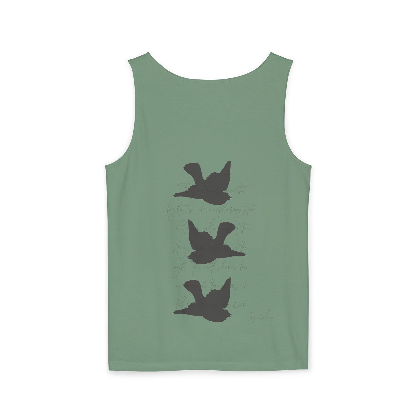 Three Birds + Poetry Front and Back Garment-Dyed Tank Top