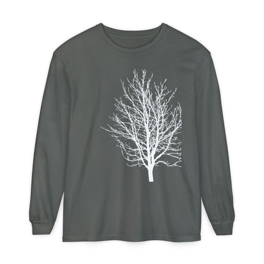 Single Tree Unisex Garment-dyed Long Sleeve T-Shirt- many colors