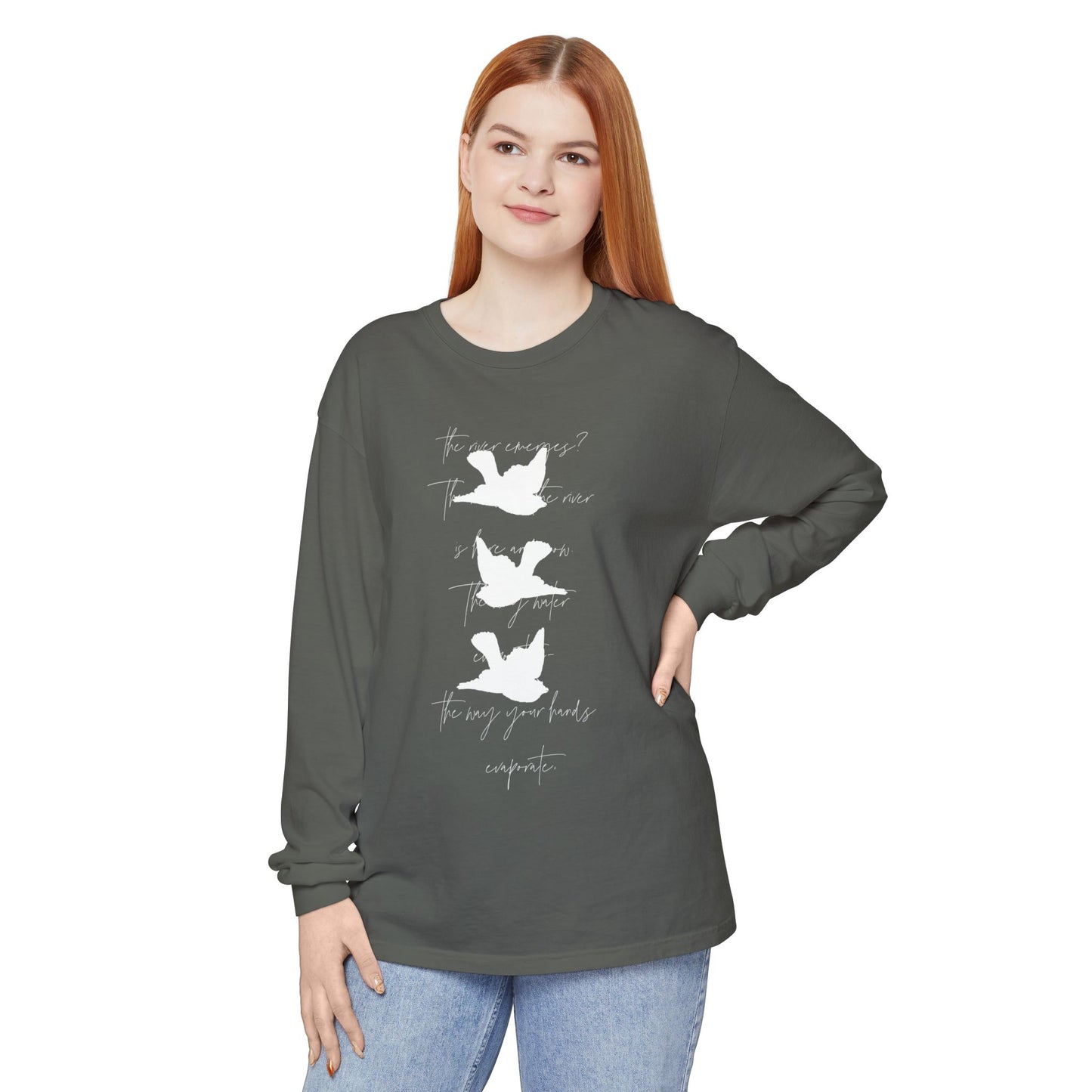 Three Birds + Poetry Garment-dyed Long Sleeve T-Shirt Basic