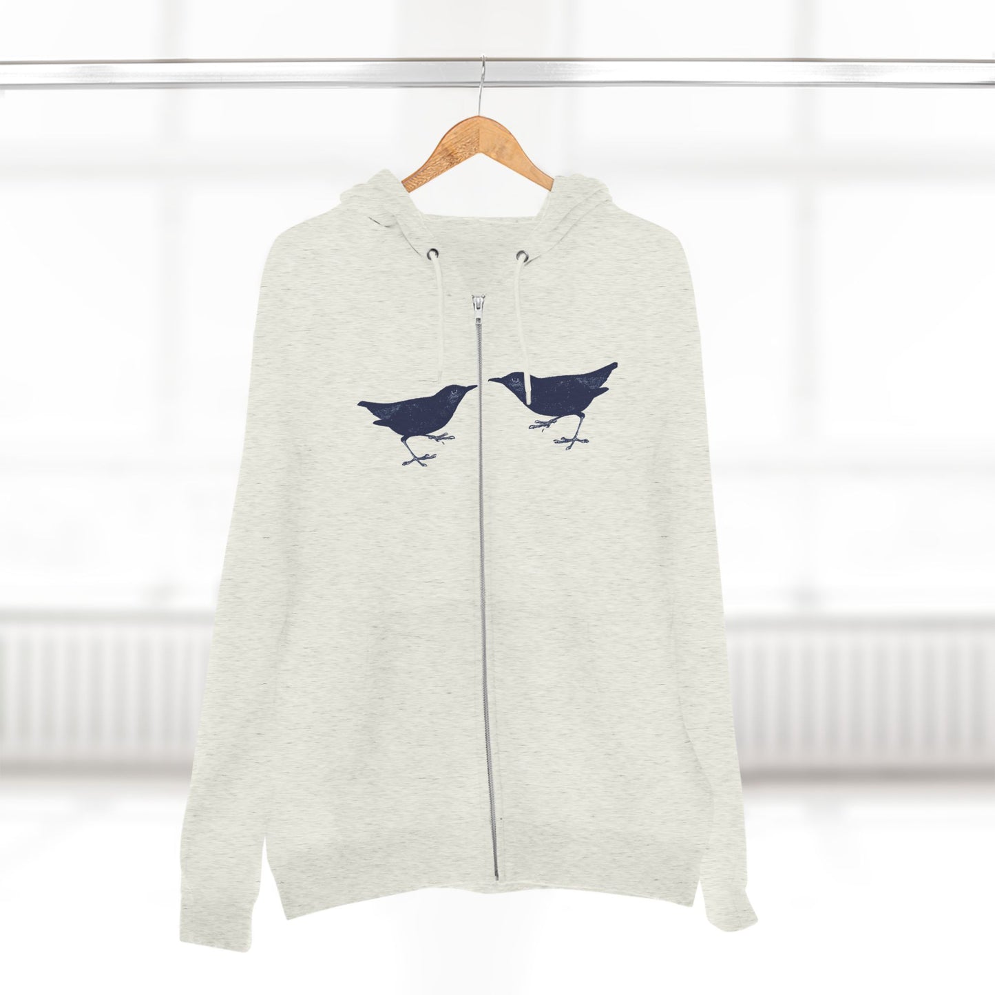 Single Tree with Two Birds - Navy Print Unisex Zip Hoodie- THE STORE by avalove