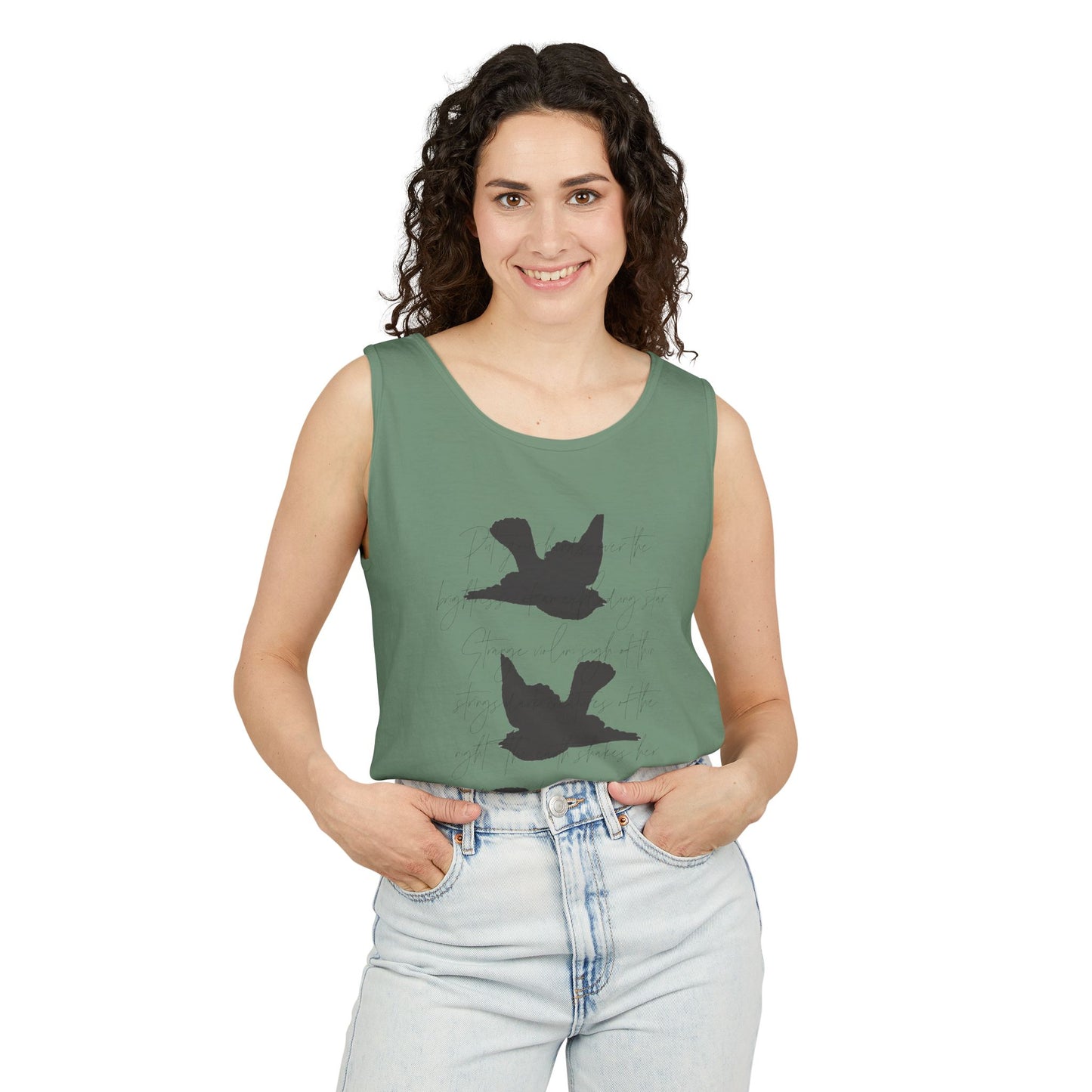 Three Birds + Poetry Front and Back Garment-Dyed Tank Top