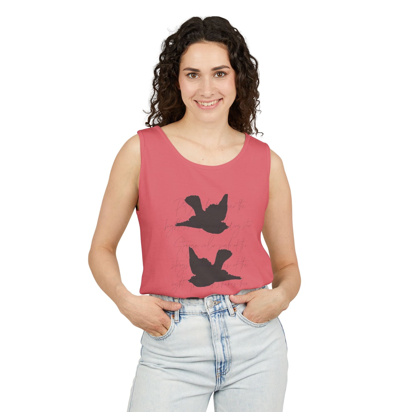 Three Birds + Poetry Front and Back Garment-Dyed Tank Top