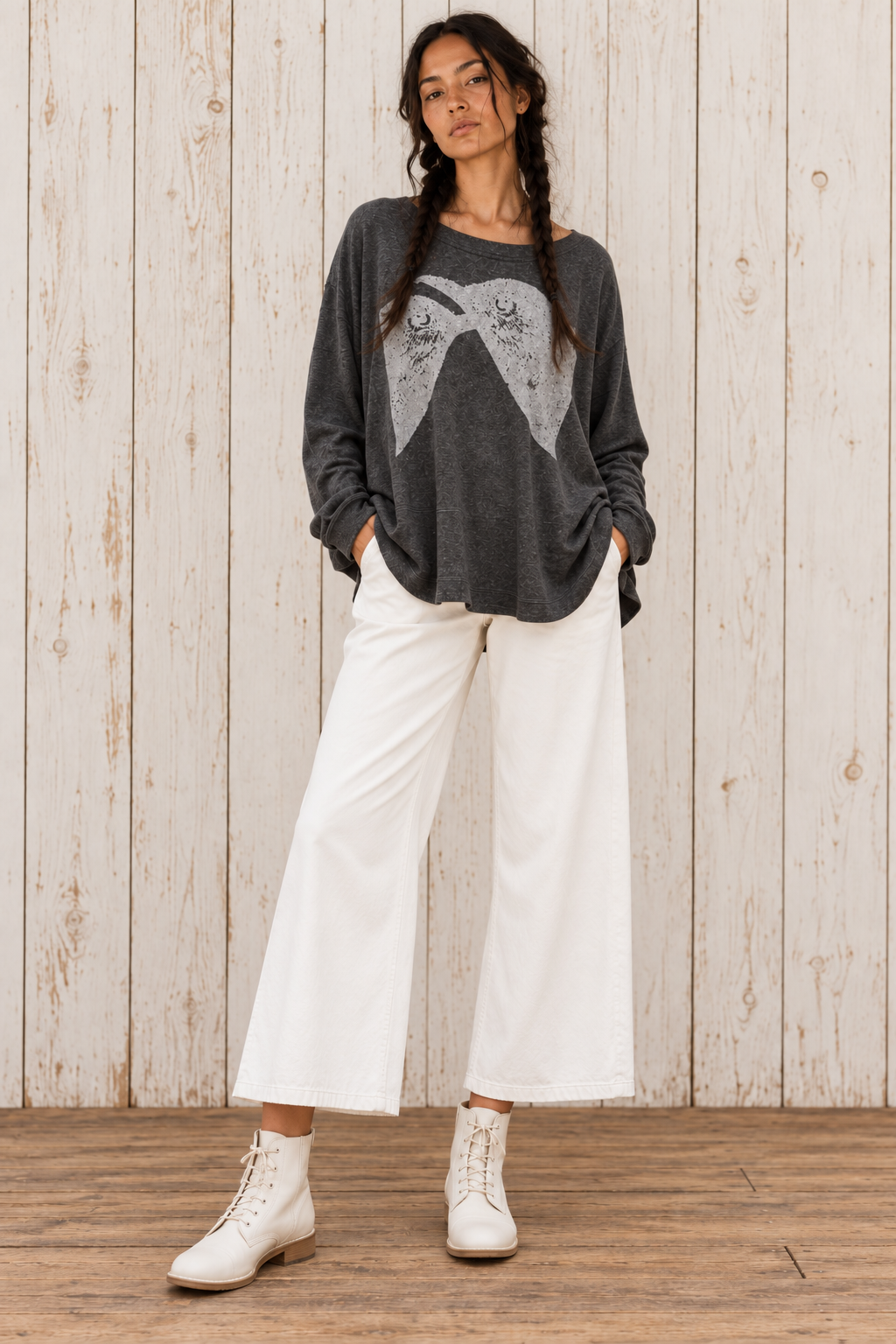 Moon Birds: lightweight sweater- Charcoal/Silver - FLOWY