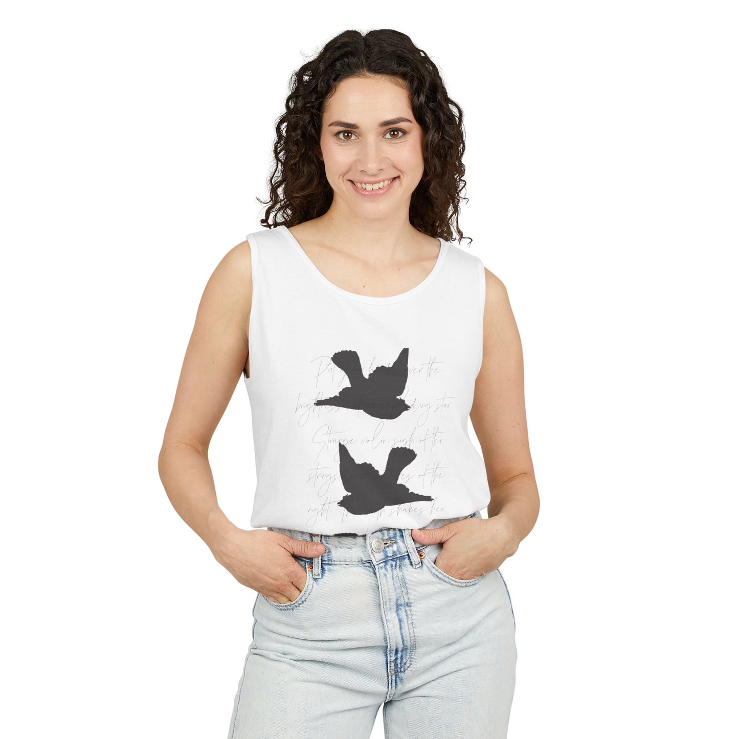 Three Birds + Poetry Front and Back Garment-Dyed Tank Top