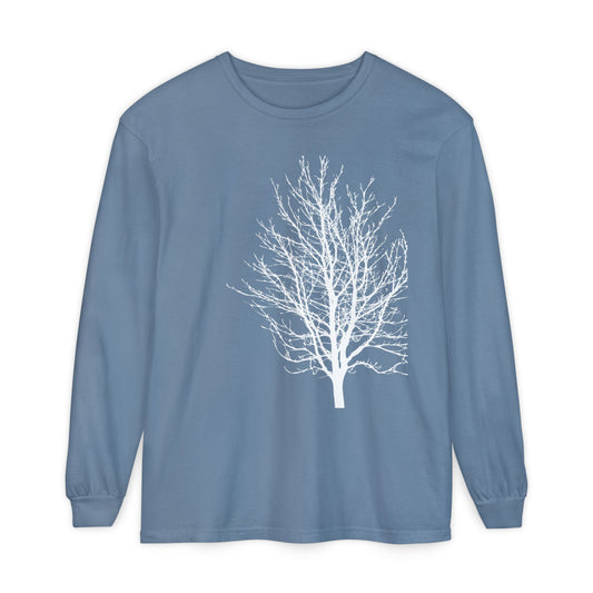 Single Tree Unisex Garment-dyed Long Sleeve T-Shirt- many colors