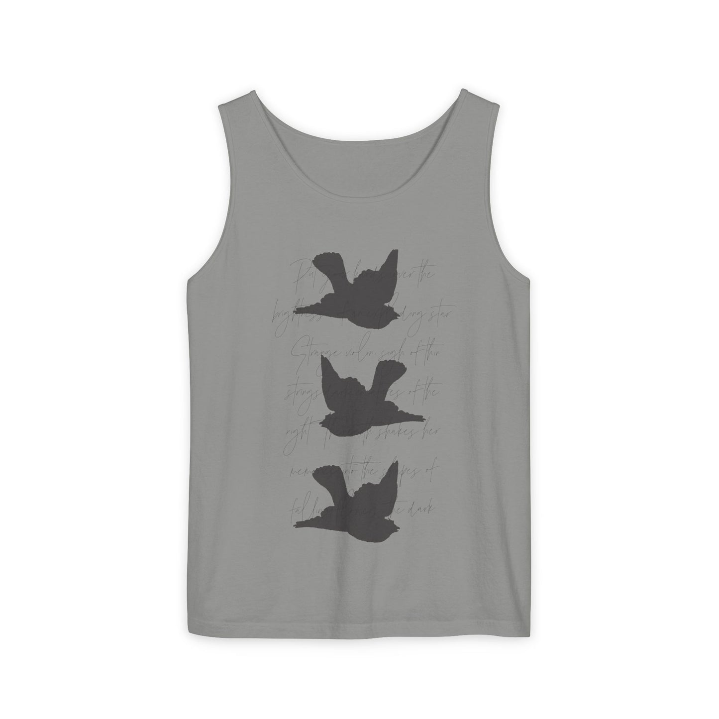 Three Birds + Poetry Front and Back Garment-Dyed Tank Top