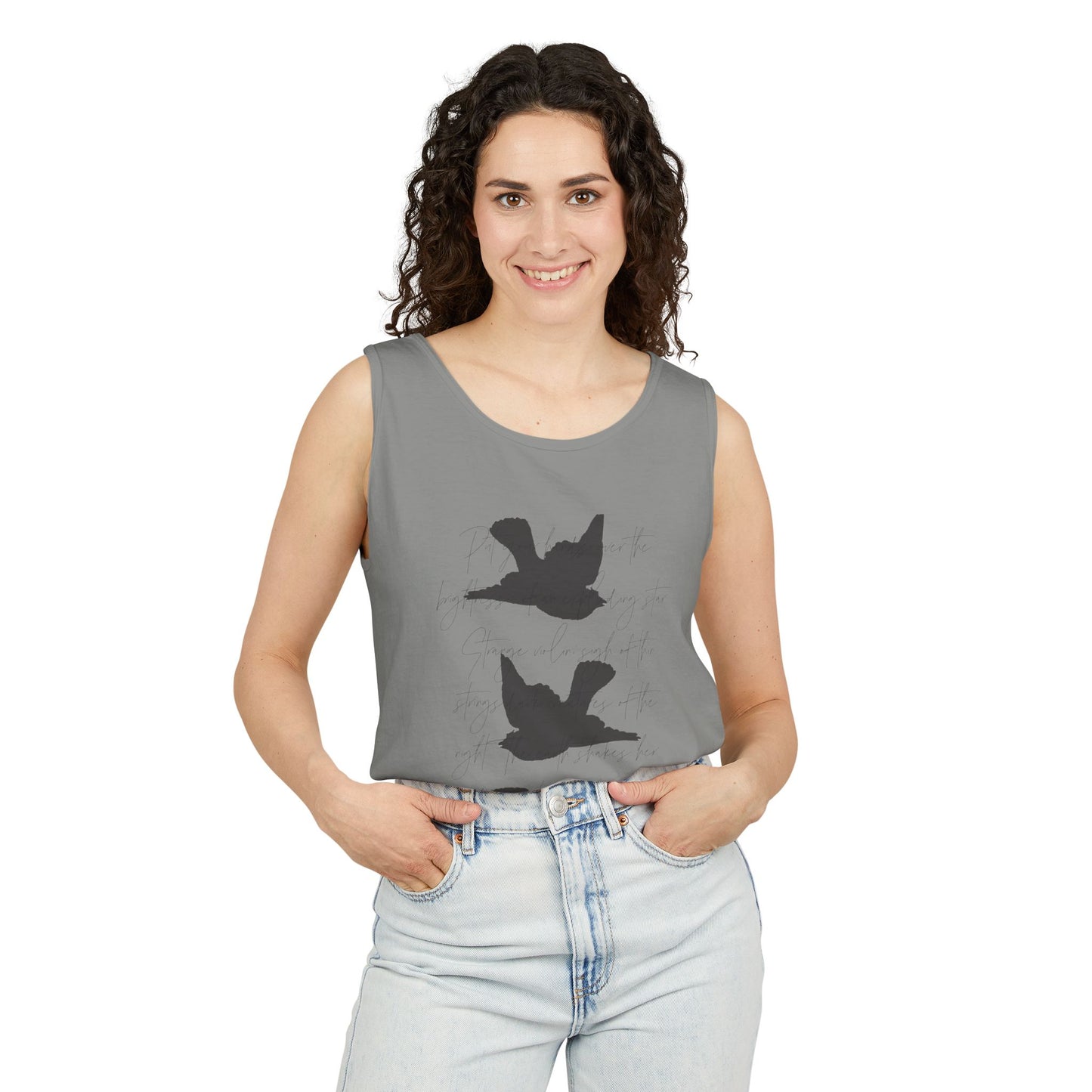 Three Birds + Poetry Front and Back Garment-Dyed Tank Top