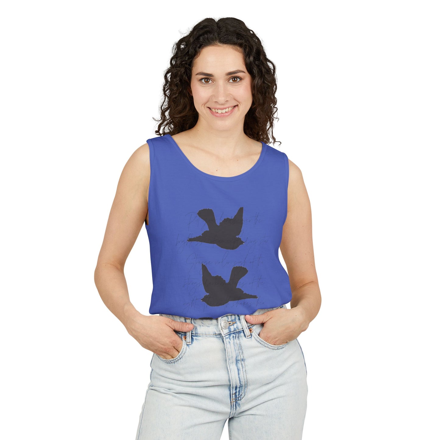 Three Birds + Poetry Front and Back Garment-Dyed Tank Top