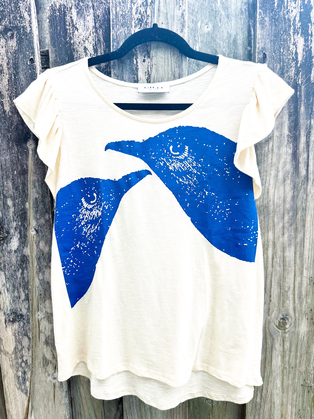 Lucky Bluebird Ruffle Tee- only L