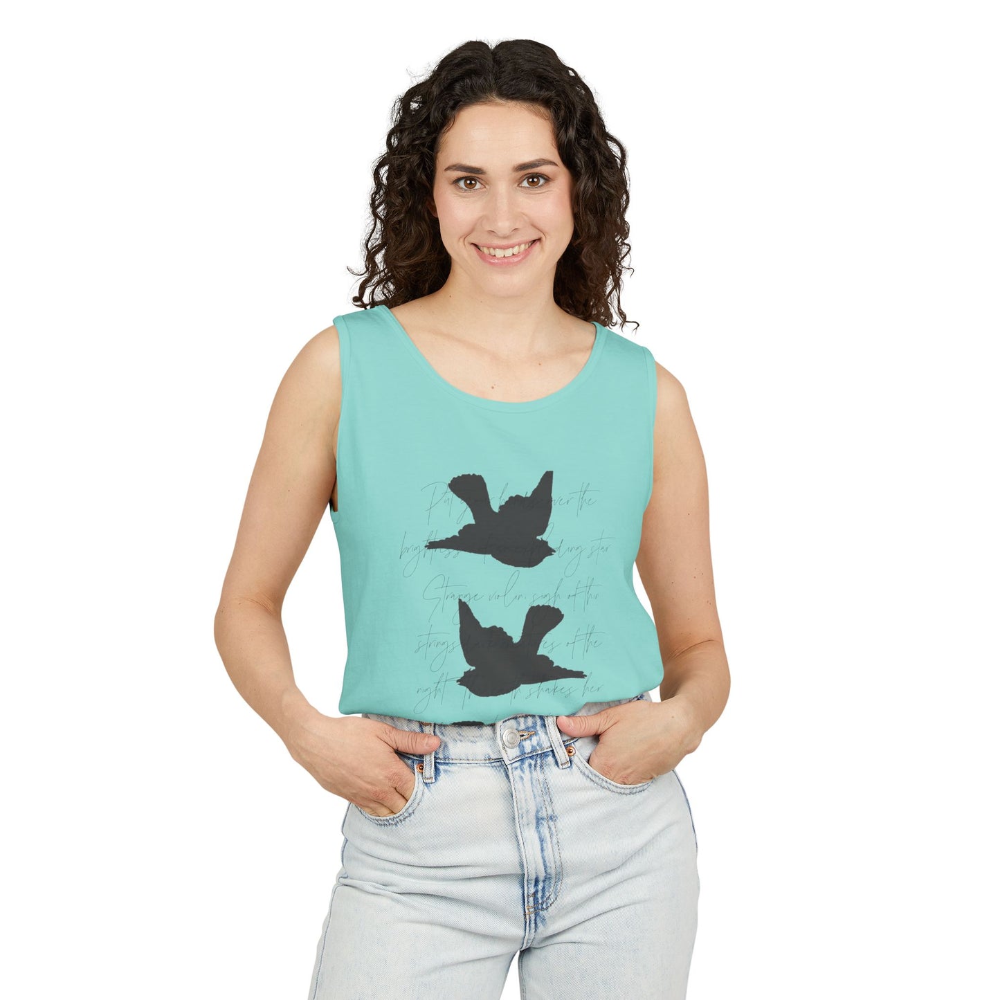 Three Birds + Poetry Front and Back Garment-Dyed Tank Top