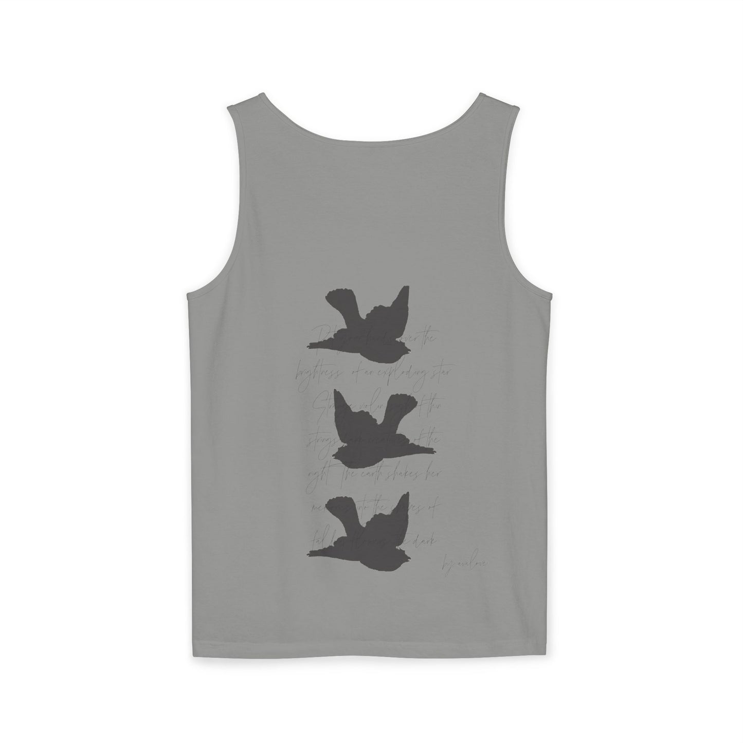 Three Birds + Poetry Front and Back Garment-Dyed Tank Top