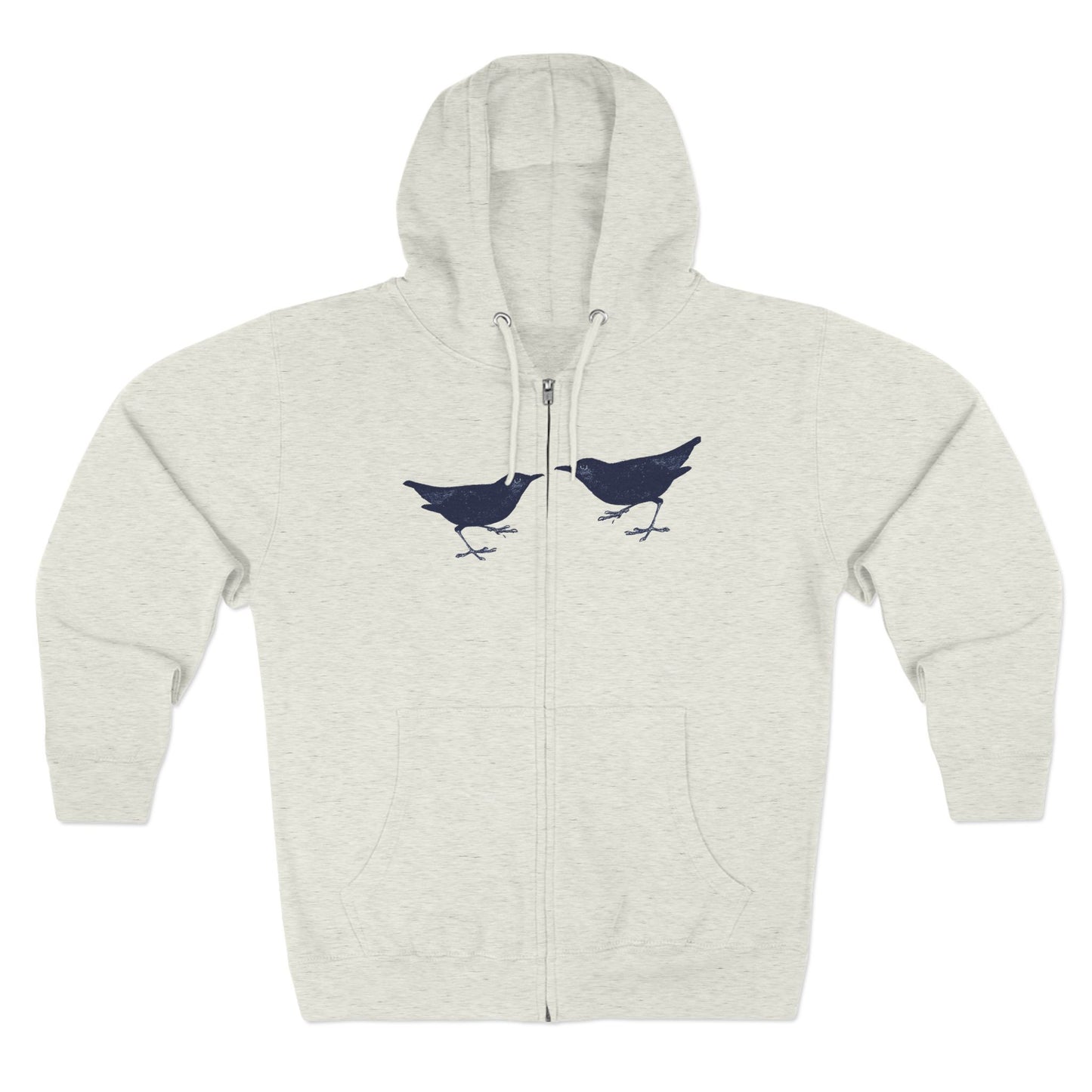 Single Tree with Two Birds - Navy Print Unisex Zip Hoodie- THE STORE by avalove