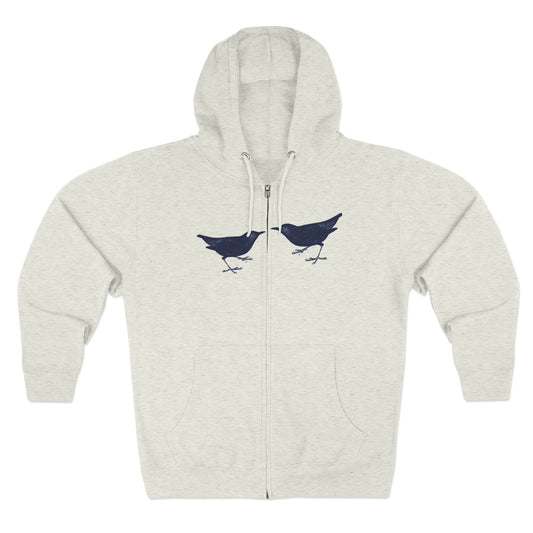Single Tree with Two Birds - Navy Print Unisex Zip Hoodie- THE STORE by avalove