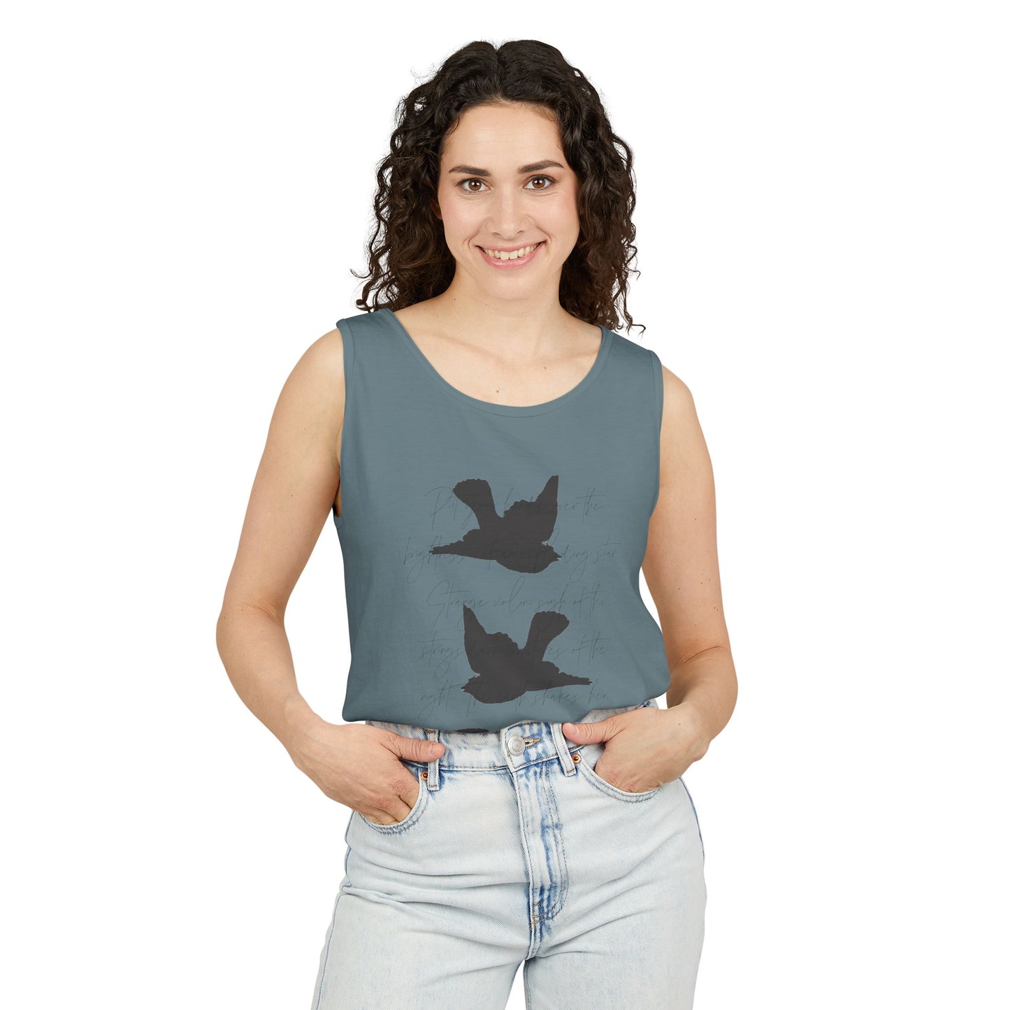 Three Birds + Poetry Front and Back Garment-Dyed Tank Top