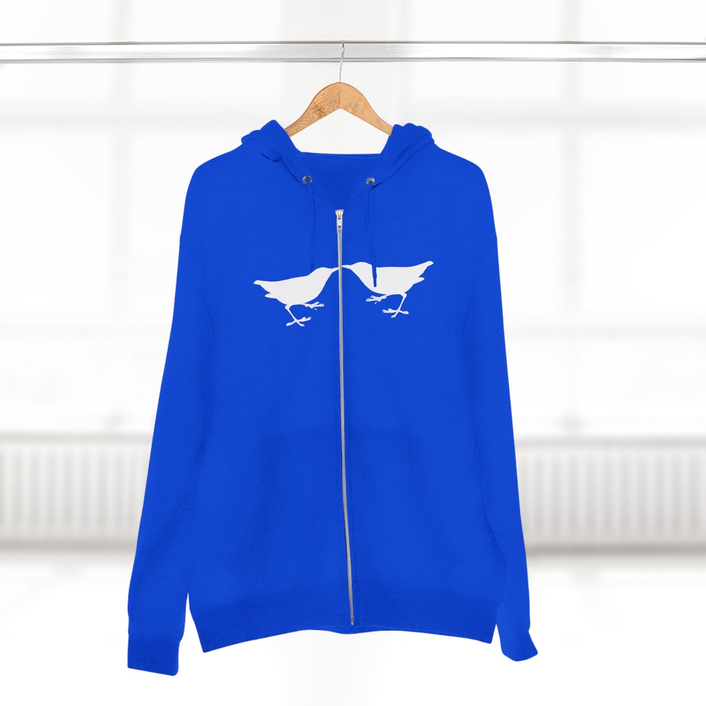 Single Tree with Two Birds - Navy Print Unisex Zip Hoodie- THE STORE by avalove
