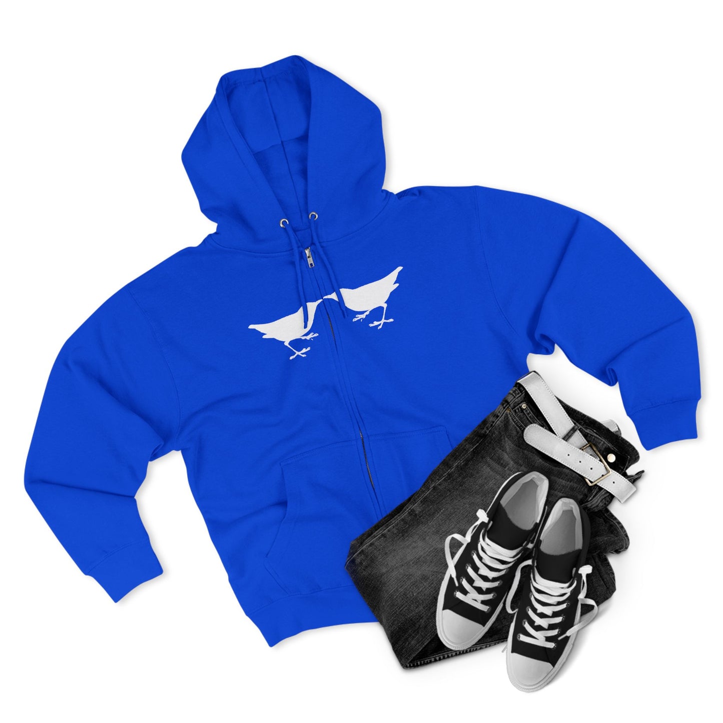 Single Tree with Two Birds - Navy Print Unisex Zip Hoodie- THE STORE by avalove
