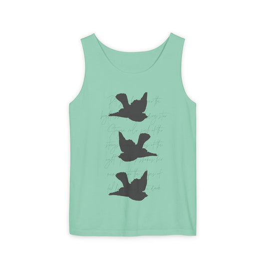 Three Birds + Poetry  Front and Back Garment-Dyed Tank Top