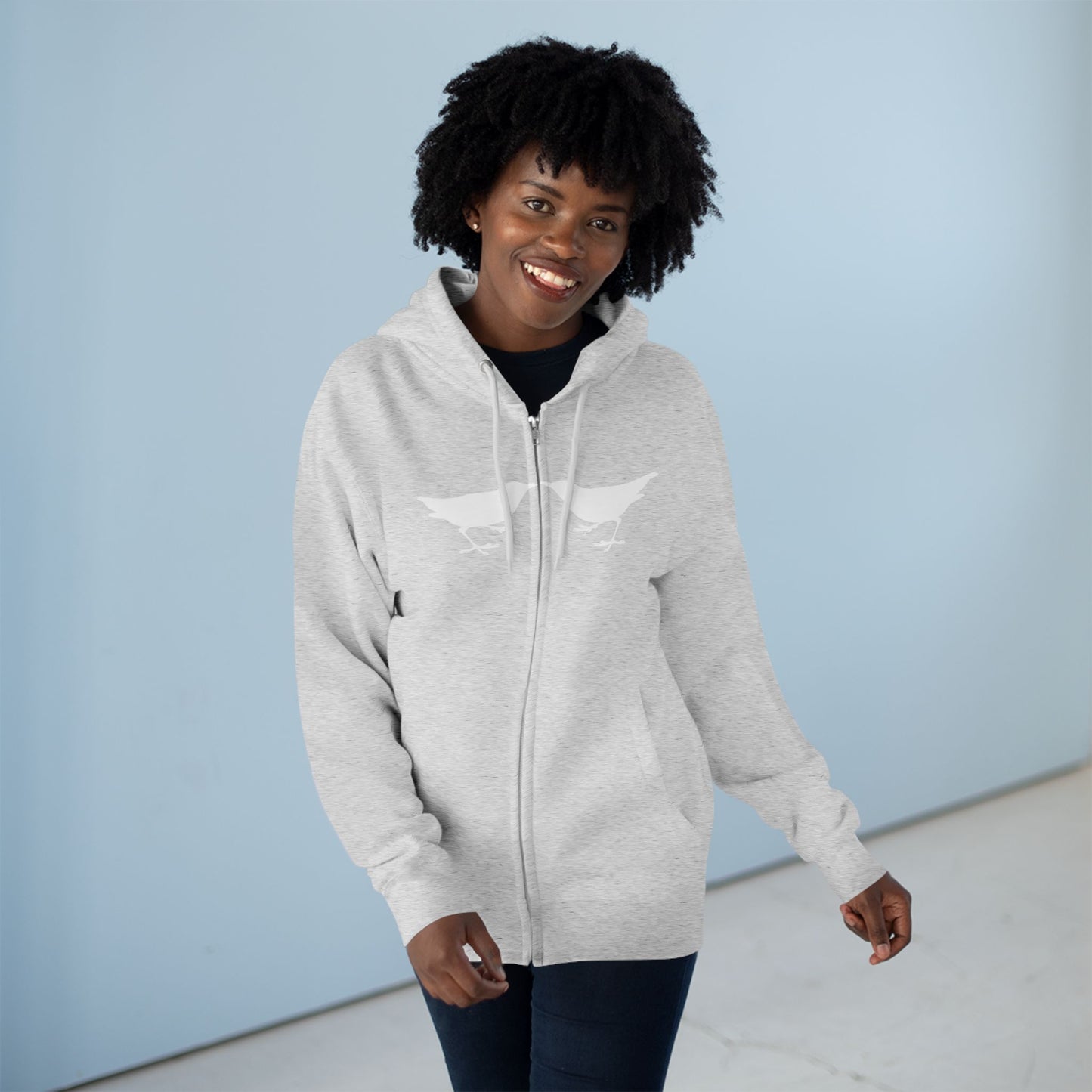 Single Tree with Two Birds - Navy Print Unisex Zip Hoodie- THE STORE by avalove