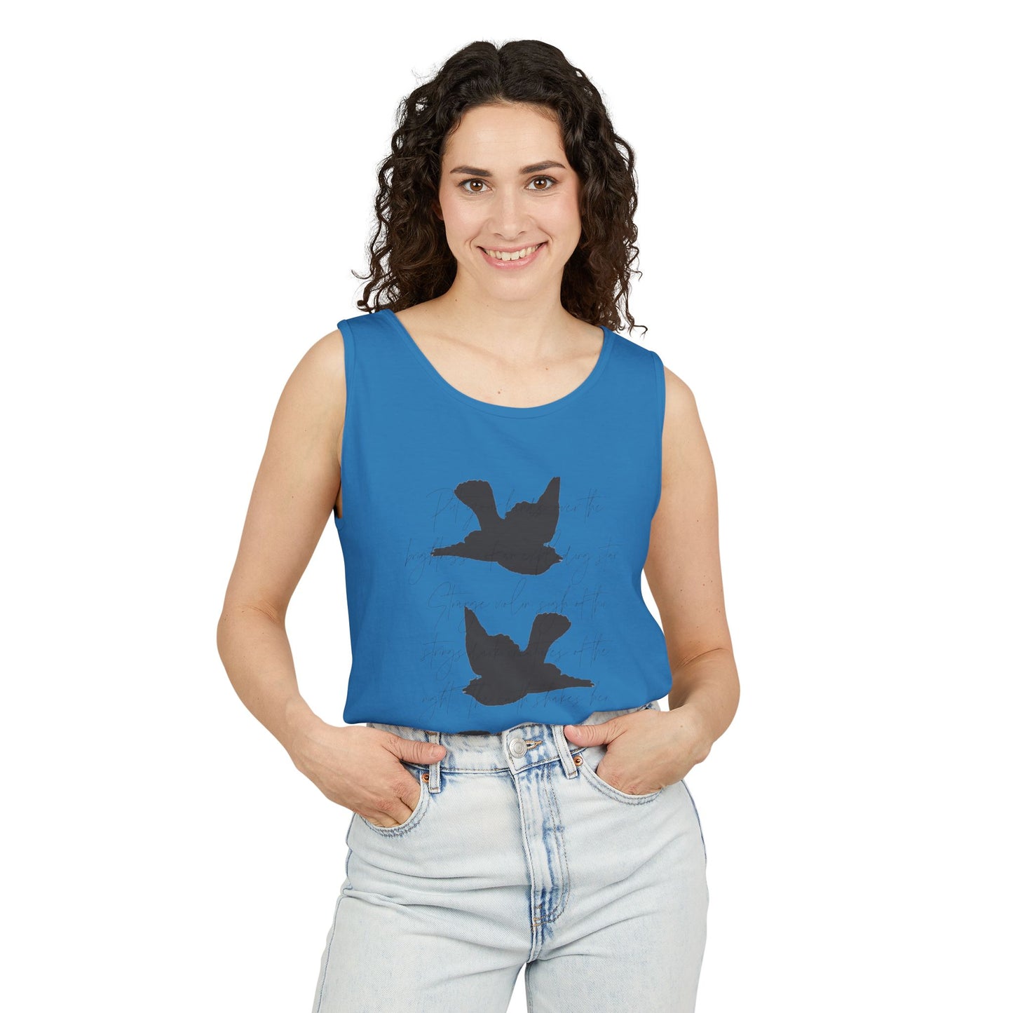 Three Birds + Poetry Front and Back Garment-Dyed Tank Top
