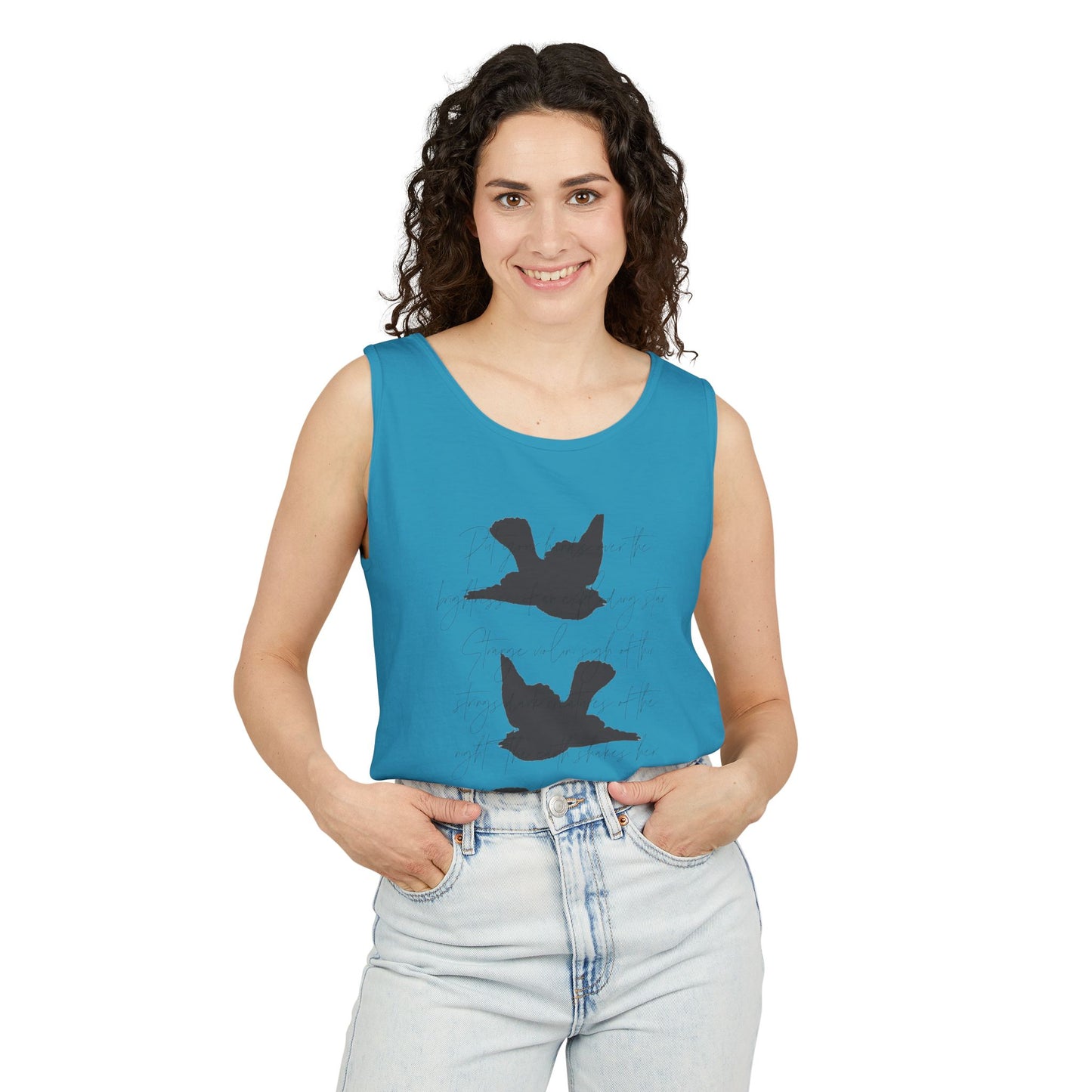Three Birds + Poetry Front and Back Garment-Dyed Tank Top