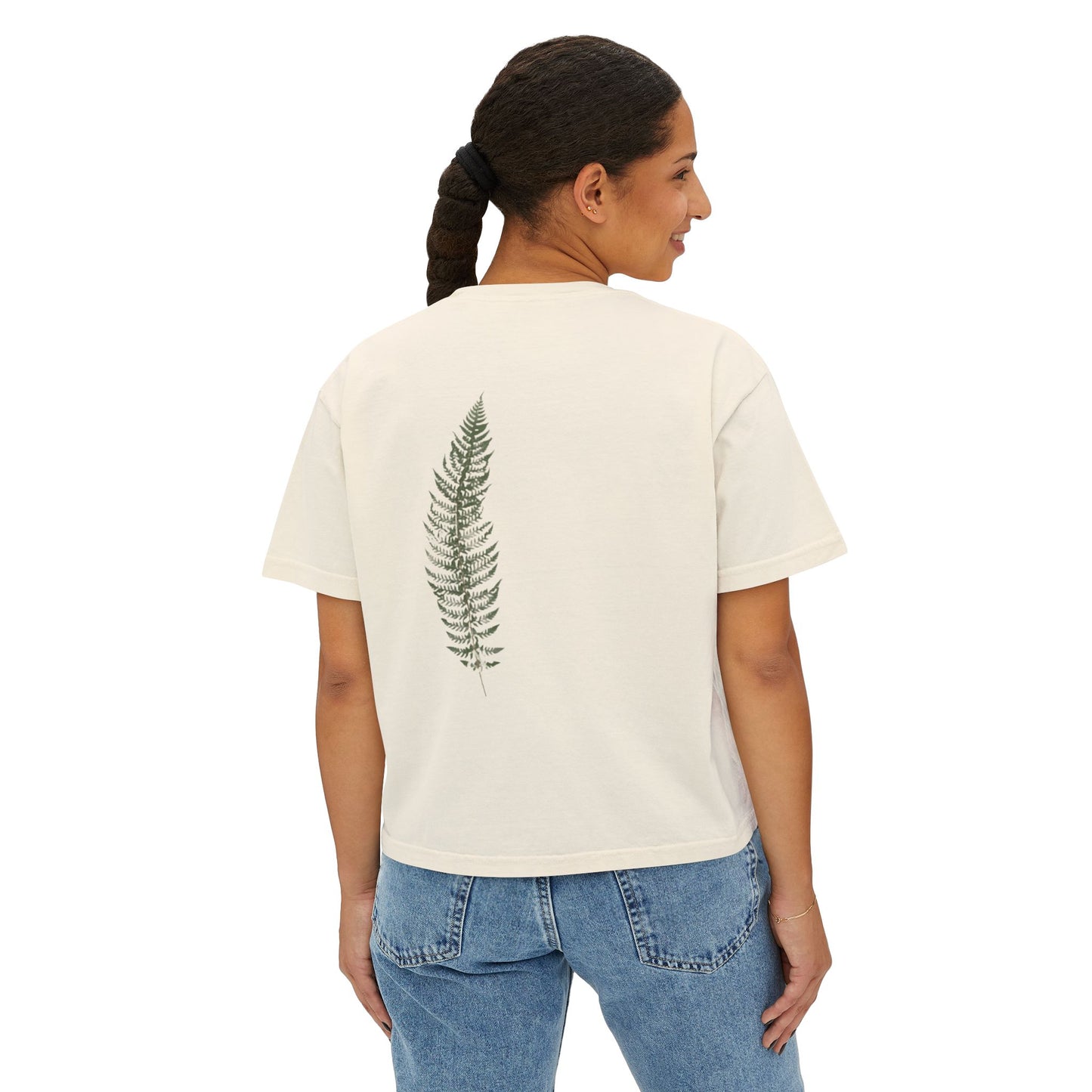 Fern Print Boxy Tee — Botanical Women's Crop T‑Shirt