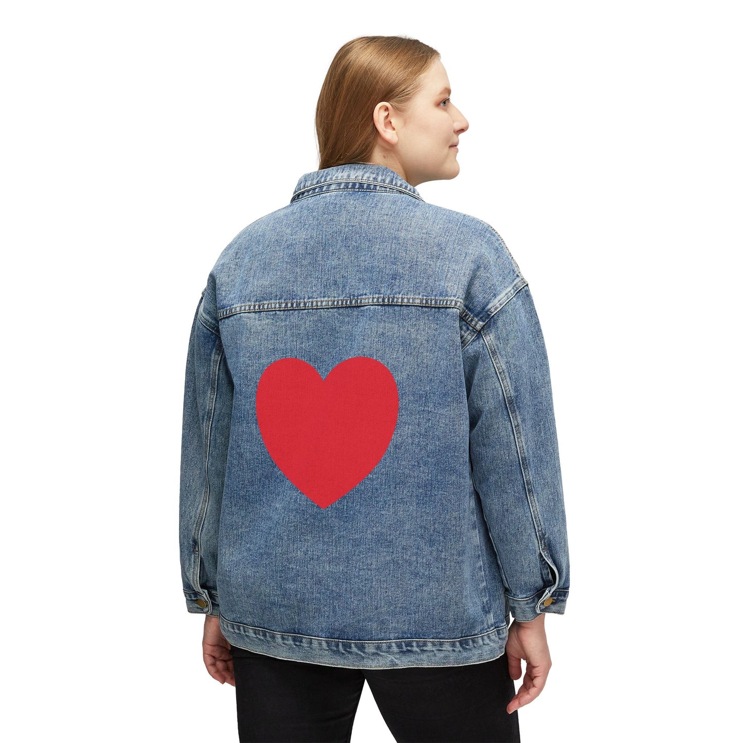 BIG HEART Denim Jacket — Classic Women's Jean Jacket with Red Heart Back Graphic
