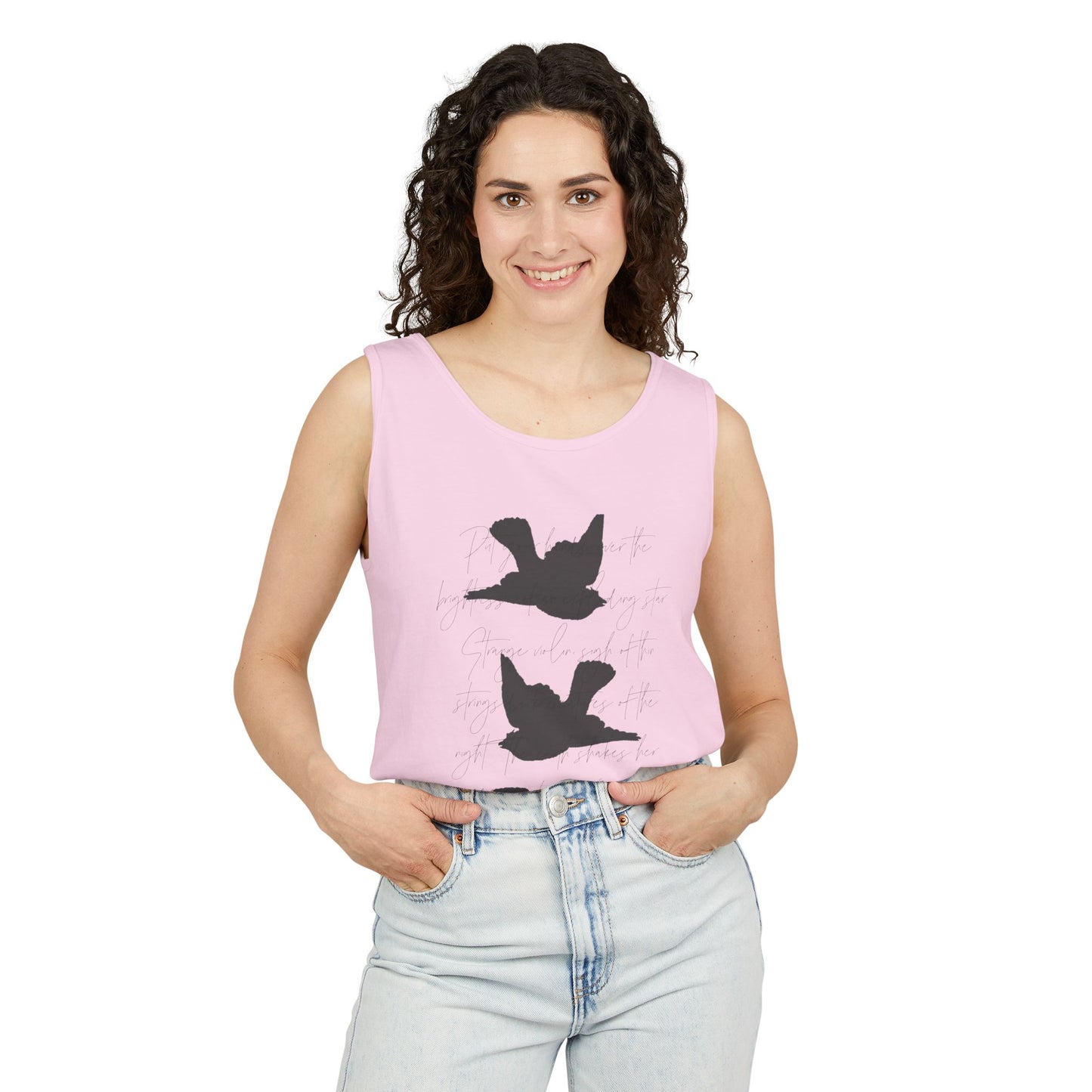 Three Birds + Poetry Front and Back Garment-Dyed Tank Top