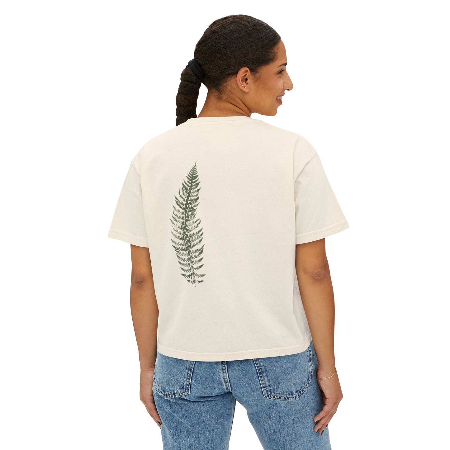 Fern Print Boxy Tee — Minimal Botanical Women’s T-Shirt