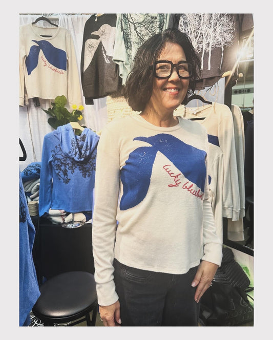 Lucky Bluebird Sweater -Embroidery