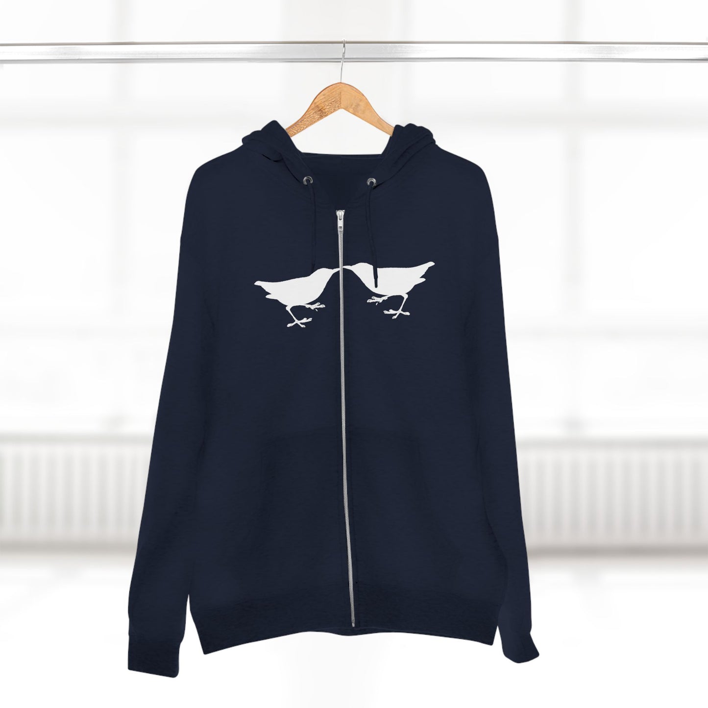 Single Tree with Two Birds - Navy Print Unisex Zip Hoodie- THE STORE by avalove