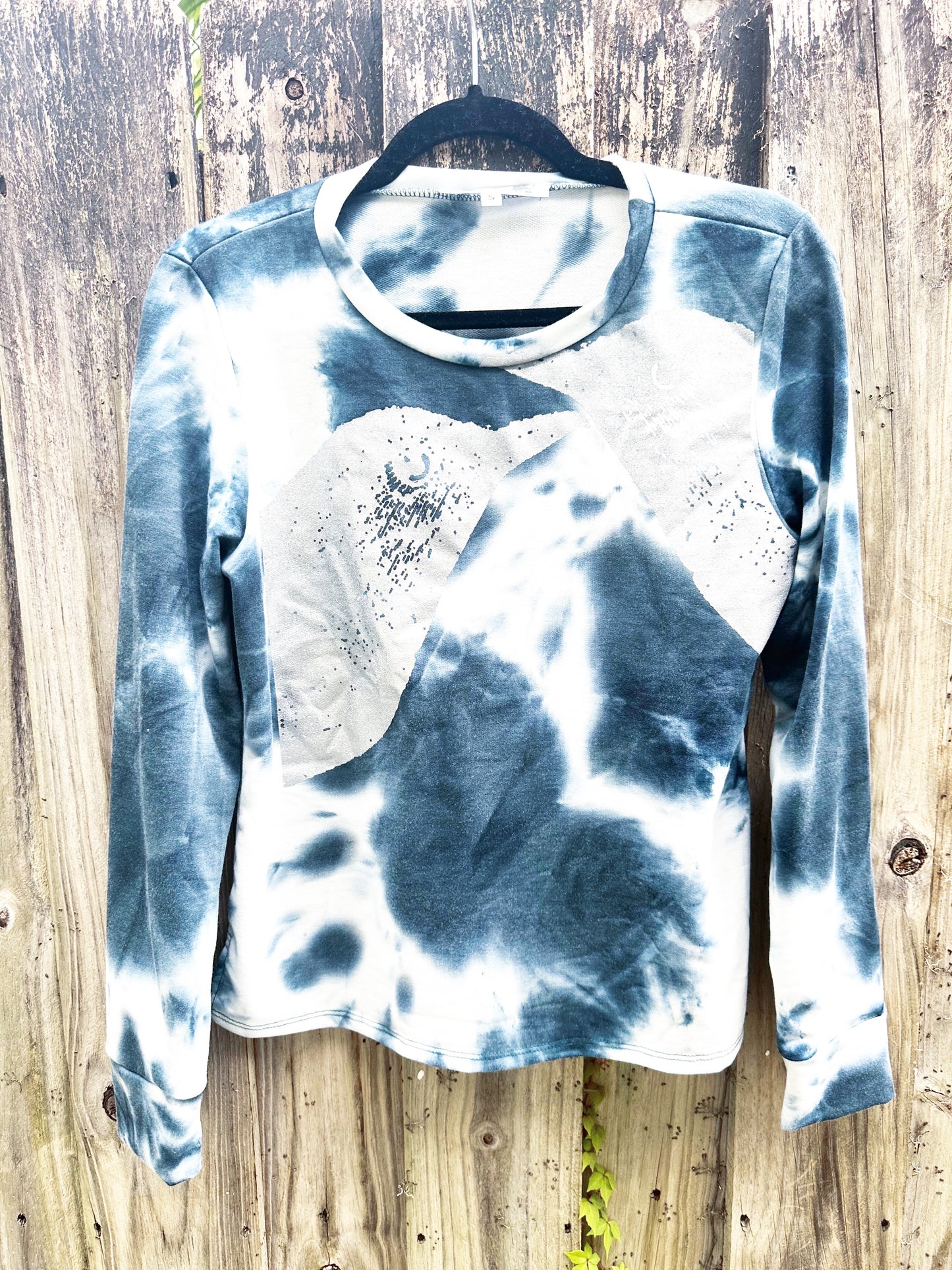 We Are Starlight and moon birds Tie Dye Silver + black night sweater- with embroidery