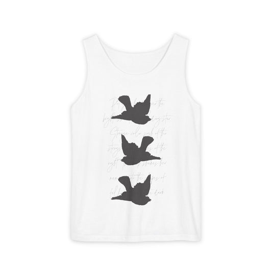 Three Birds + Poetry  Front and Back Garment-Dyed Tank Top