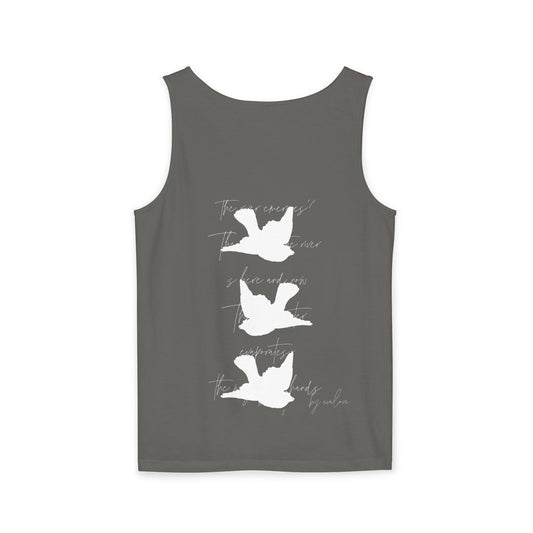 Bird + Poem Garment-Dyed Tank Top - front and back- BASIC