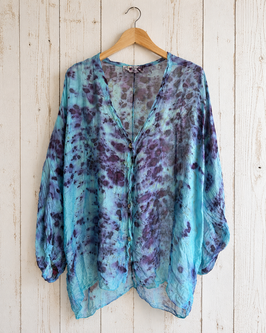Rose Dyed: Silk Button Down: pure rose + blue