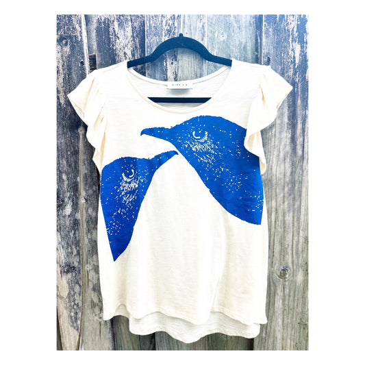 Lucky Bluebird Ruffle Tee- only L