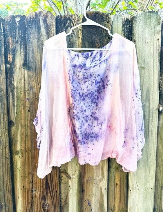Flower Dye Chiffon Half Caftan- Pink Rose- Balloon Sleeve