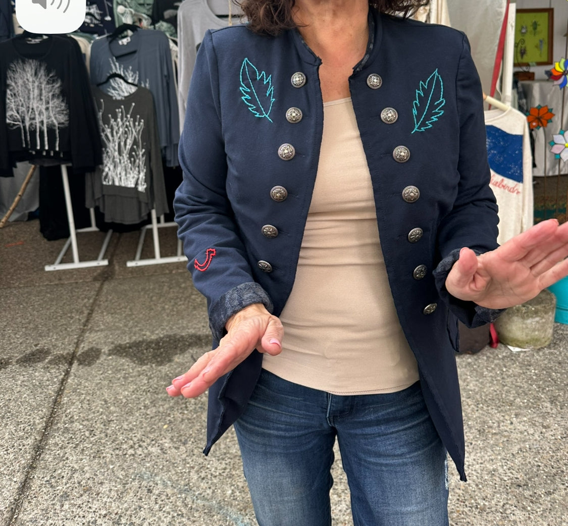Hand Embroidered Jacket- LUCKY BlueBirds-NAVY