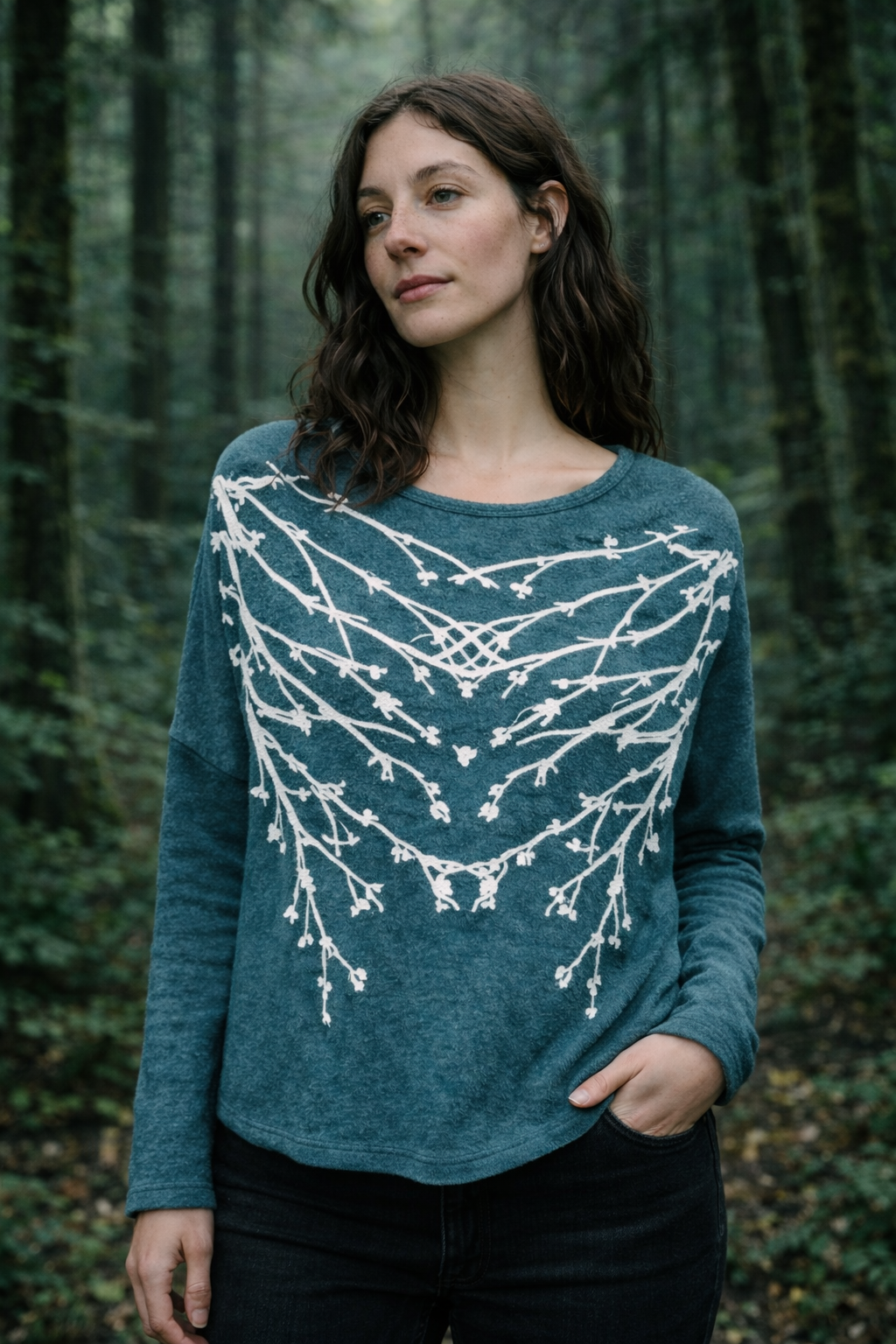 Fleur of Florence sweater ultra vegan cashmere emerald green-front and back print