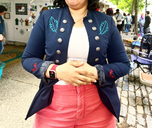 Hand Embroidered Jacket- LUCKY BlueBirds-NAVY