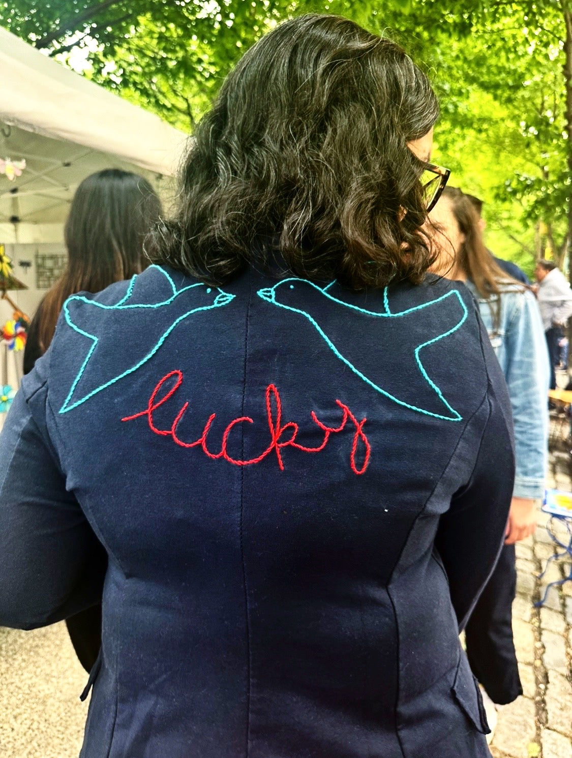 Hand Embroidered Jacket- LUCKY BlueBirds-NAVY