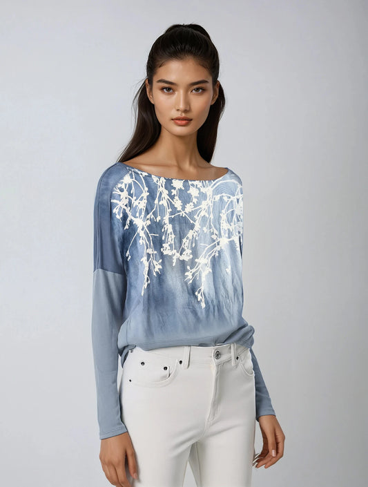 Falling Flowers Long Sleeve-Blue Mono Dye