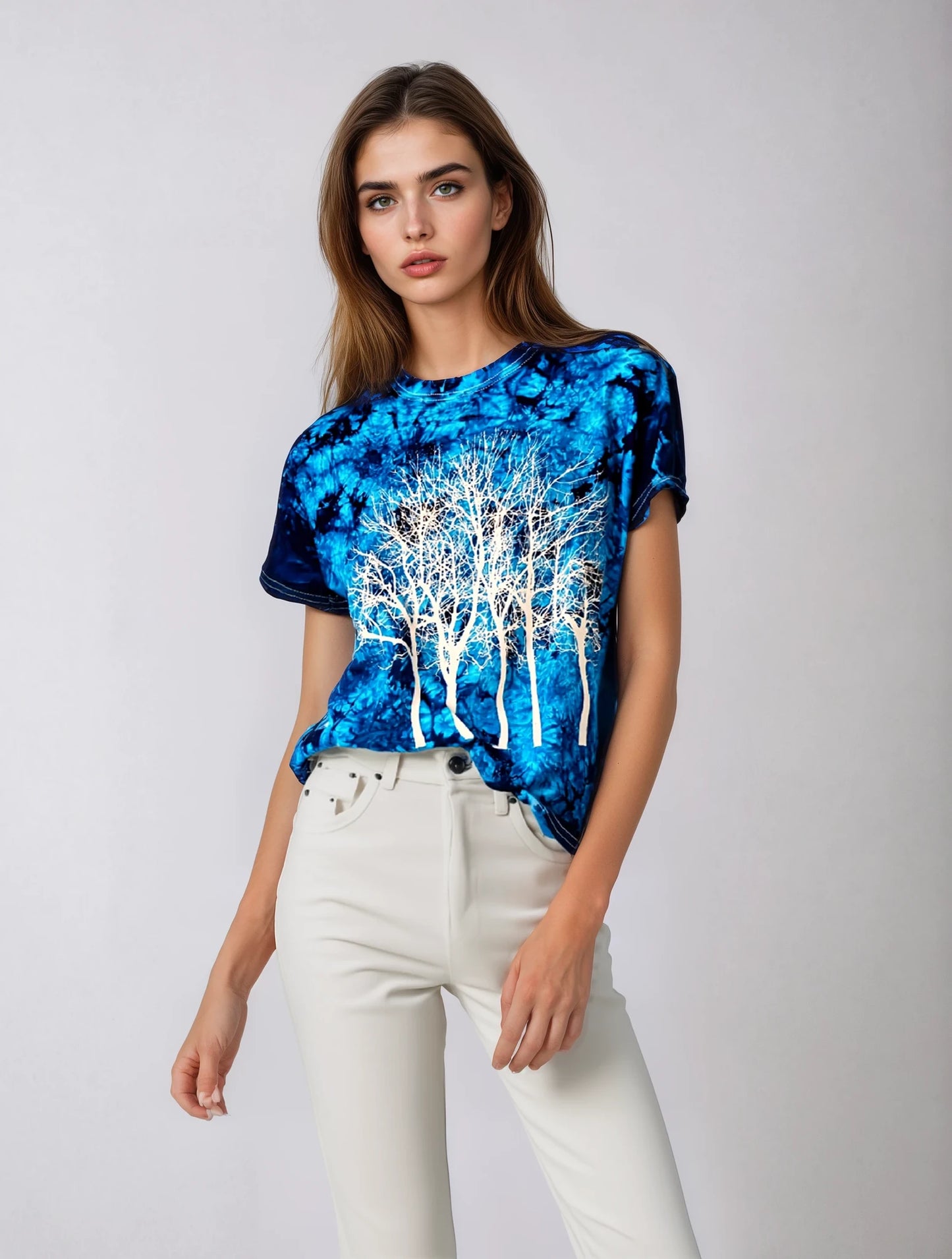Fairytale Tree Tie-Dye Tee, Crystal Blue